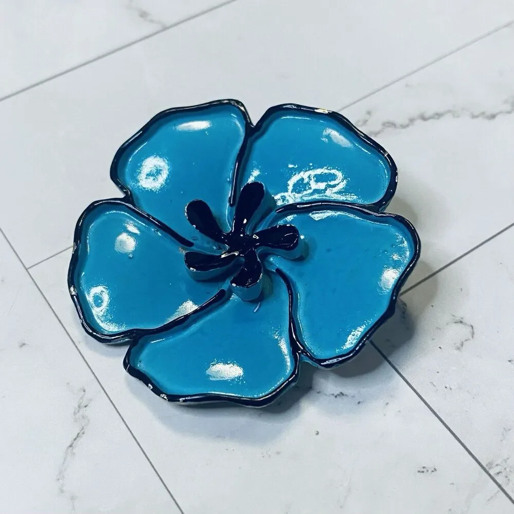 Vintage Blu Biscus Flower Brooch 1.5”